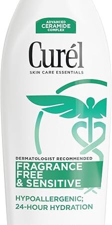 Curel Fragrance Free Comforting Body Lotion, Unscented Dry Skin Moisturizer for Sensitive Skin, with Advanced Ceramide Complex, Repairs Moisture Barrier, 20 oz