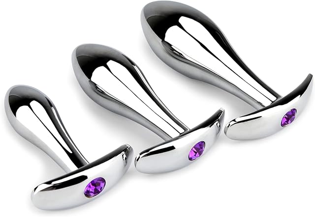 Anal Plug 3pcs Anal Toys Jeweled Anal Trainer Metal Butt Plug Prostate Massage Sex Toys for Couple, Adult Sex Toys & Games (Silver)