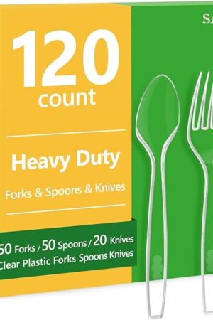 120 Count Plastic Silverware Heavy Duty-50 Forks,50 Spoons,20 Knives,BPA-Free,Disposable Plastic Utensils Set,PlasticCutlery Set,Suitable for Party Everyday Use