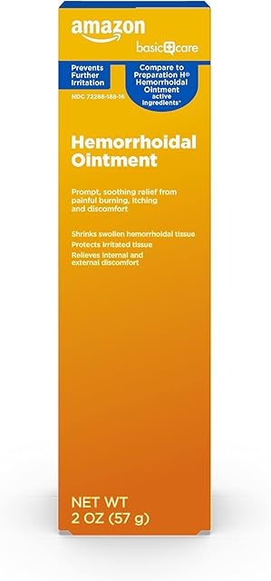 Amazon Basic Care Hemorrhoid Ointment, Hemorrhoid Treatment, Pain Relief, Relieves Burning, Itching and Discomfort, 2 ounce (Pack of 1)