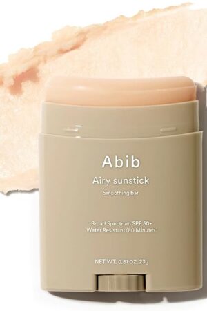 Abib Airy Sunstick Smoothing Bar Broad Spectrum SPF50+ 081 oz / 23 g (Semi- matte) | Korean Suncreen Stick Suncare Sunblock, No Whitecast, Protector Solar Barra, Water resistant