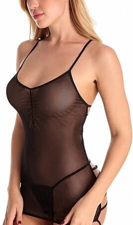 Women Sexy Lingerie Set Lace Babydoll Deep V Halter Underwear with G-String