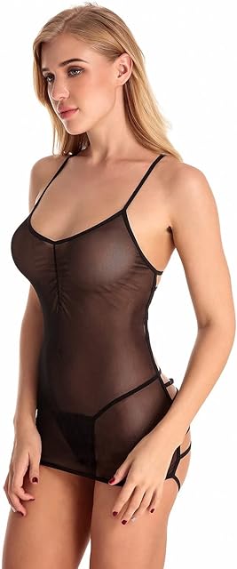 Women Sexy Lingerie Set Lace Babydoll Deep V Halter Underwear with G-String