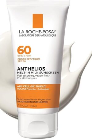 La Roche-Posay Anthelios Melt-In Milk Sunscreen SPF 60, Sunscreen For Body & Face, Broad Spectrum SPF + Antioxidants, Oil Free, Lightweight & Fast Absorbing, Oxybenzone Free