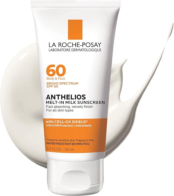 La Roche-Posay Anthelios Melt-In Milk Sunscreen SPF 60, Sunscreen For Body & Face, Broad Spectrum SPF + Antioxidants, Oil Free, Lightweight & Fast Absorbing, Oxybenzone Free