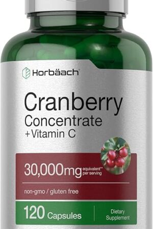 Horb?ach Cranberry Concentrate Extract Pills + Vitamin C | 30,000mg | 120 Capsules | Triple Strength Ultimate Potency Formula | Non-GMO and Gluten Free Supplement