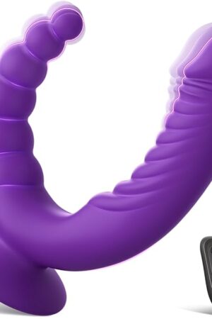 Double Dildo Lesbian Toys - Sex Toy Double Sided Dildos G spot Suction Cup Vibrator with Anal Beads & 10 Vibrating Modes, Adult Toys Vibrators with Remote Control for Womens Couples Games