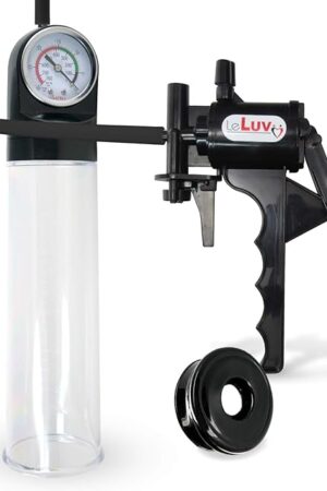 LeLuv Tyro Handle Penis Pump Bundle with Master Gauge Cylinder and Premium Black Hose Bundle with TPR Sleeve