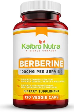 Kaibro Nutra Berberine 500mg (1000mg Per Serving) for Supports Healthy Immune Function, Anti-oxidant,Gastrointestinal & Overall Wellness - 120 Capsules