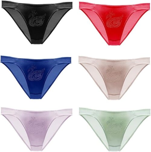 Womens Sexy Low Rise Silky String Bikini Panties Ladies 6 Pack Soft Satin High Cut Underwear