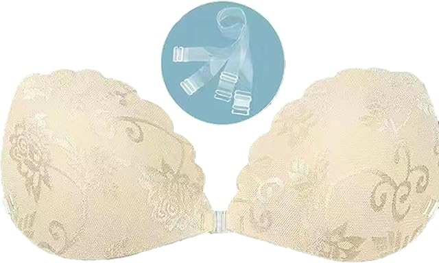 Women's Bonded Push Up Strapless Bra Full Figure Beauty Back Smoothing Bra for Thin Soft Stretch Fabric Sexy Adjustable Bra Beige, 32A
