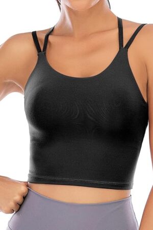 Women Padded Sports Bra Tank Top Sexy Crisscross Back Fitness Workout Running Shirts Yoga Bra Black