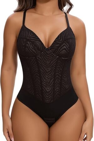 Women's Sexy Deep V Neck Corset Bodysuit Low Back Backless Thong Shapewear Tummy Control Body Suit Cami Tank Top