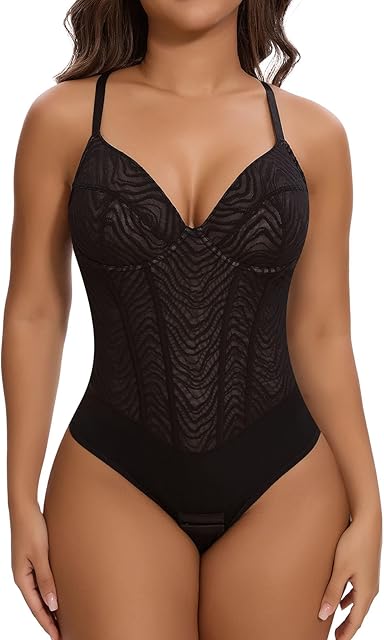 Women's Sexy Deep V Neck Corset Bodysuit Low Back Backless Thong Shapewear Tummy Control Body Suit Cami Tank Top