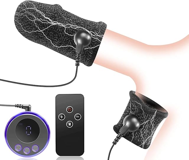 Electric Shock Chastity Device E-stim Rings for Men? Male Chastity Electro Sex Toy with 8 Modes 19 Intensity Levels ? Testicle Toys for Bondage Estim Pleasure