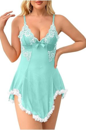 Women's Floral Lace Babydoll Lingerie Sexy Hot Chemise Nightgown Mesh Slips Nightdress Erotic Pajama Dress