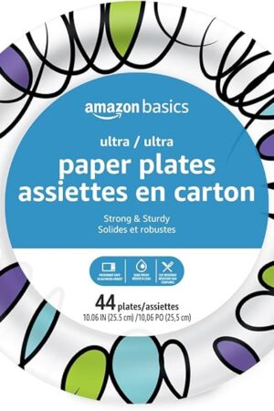 Amazon Basics Ultra Paper Plates, 10 Inch, Disposable, 44 Count