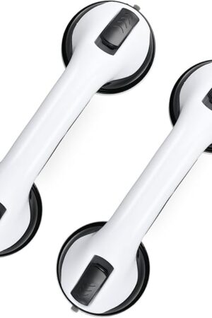 Grab Bars for Bathtubs and Showers, 2 Pack Shower Handle 12 Inch Strong Suction Shower Bar, Safety Bars for Shower Chair, Bathroom Grab Bar for Senior Black White