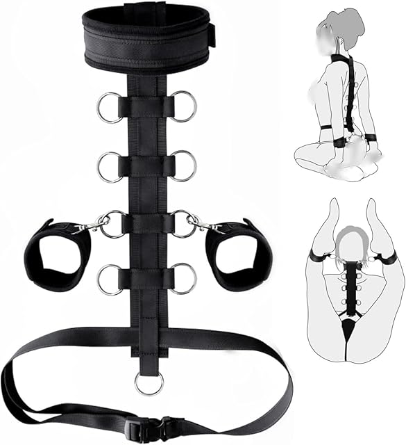 BDSM Bondage Kit Adult Restraints Sex Toys, Neck to Wrist Adjustable Bondage Gear & Accessories, Behind Back Handcuffs Collar with Blindfold Bed Straps Restraints Sex Ropes Sweater F36