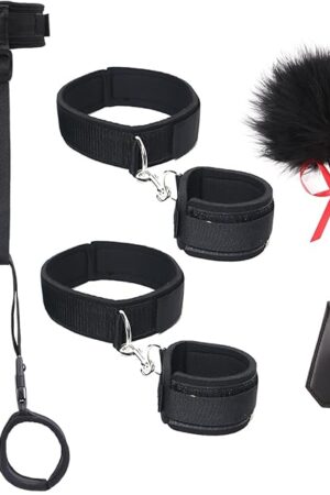 BDSM Sex Bondage Restraints Kit, Thigh Wrist Cuffs Leg Straps Handcuffs & Crop Paddle Tickler Sex Toys for Women Neck to Wrist Bondage Set, Adjustable Bondage Gear & Accessories for Couple Game Play