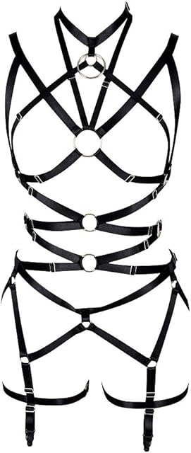 Women's Punk Cut Out Harness Body Full Strappy Lingerie Garter Belts Set Elasticity Goth Club Rave Wear