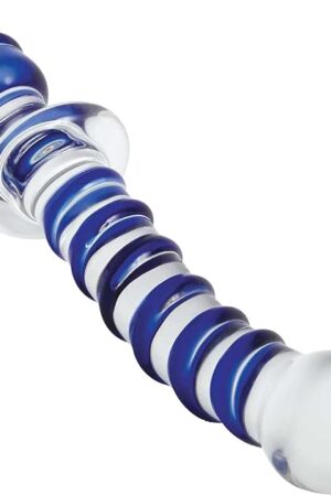 Adam & Eve Twisted Love Glass Dildo and Butt Plug, Double Ended, Curved for G Spot and Prostate Stimulation, Textured Swirls, Plug Shaped End for Backdoor Play, Temperature Play, 9 Inches, Glass