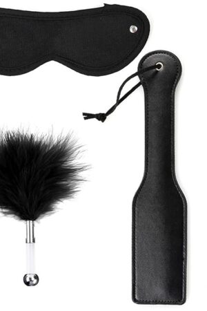 4Pcs Sex Feather Bondage Paddle SetLeather Whip Spanking Whip for Couples Role Play Accessories,Bondage Restraint Sex Flogger Paddle for Couples Whip Sex Play(Black)