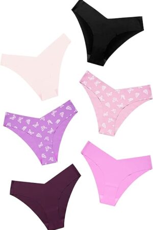 Women Seamless Bikini Cheeky Underwear Invisible No Show Panties V-Waist Hipster Ladies Soft Stretch Multi Pack