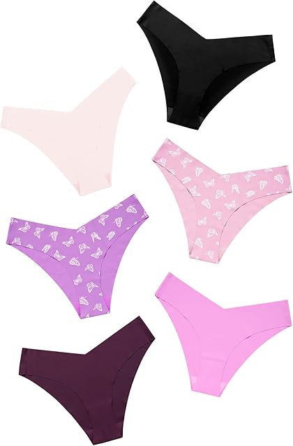 Women Seamless Bikini Cheeky Underwear Invisible No Show Panties V-Waist Hipster Ladies Soft Stretch Multi Pack