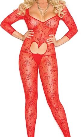 Bodystocking W/Heart Cutout Queen Size Red