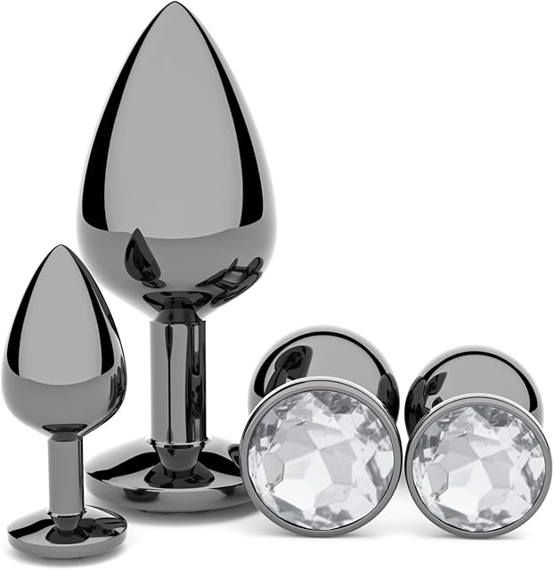 Anal Plug Beginner Set - 4 PCS Jewel Butt Plugs Sex Toy Anal Training Kit- Guncolor G Spot Anal Sex Adult Toy for Beginner Adult Unisex Women and Men Couple