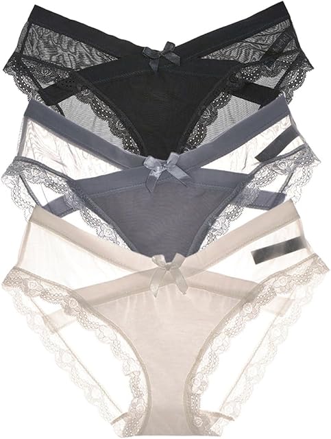 3 Packs Lace Underwear for Women Sexy Breathable Hipster Panties Bowknot Stretch Seamless Bikini Briefs