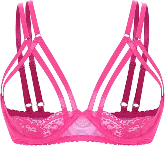 Women's Sexy 1/4 Cups Floral Lace Bra Strappy Underwired Brassiere Hollowing Out Plunge Bras