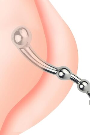 Double Ended Thrusting Stainless Steel Anal Beads, Female G-Spot Stimulation Anal Plug Massage Masturbation, Stainless Steel Waterproof Fake Dildo (S-Shaped Anal Dildo)