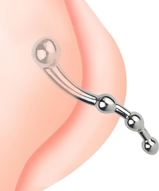 Double Ended Thrusting Stainless Steel Anal Beads, Female G-Spot Stimulation Anal Plug Massage Masturbation, Stainless Steel Waterproof Fake Dildo (S-Shaped Anal Dildo)