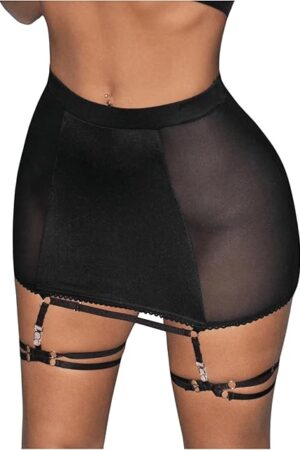Women's Mini Skirt Lingerie with Garter Belt Sexy Mesh High Waisted Bodycon Skirts