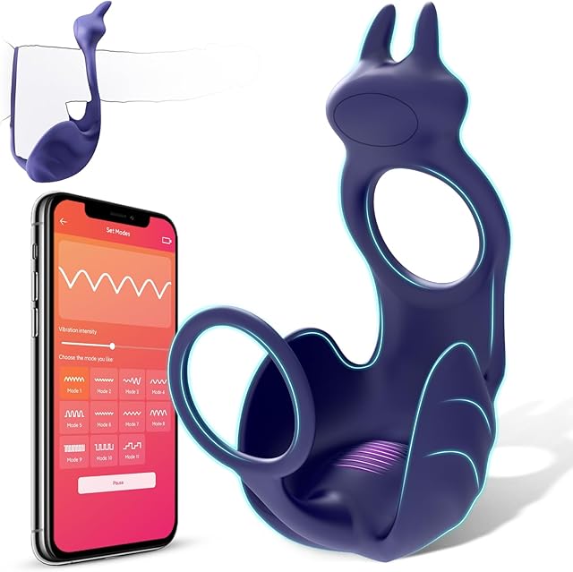 Vibrating Cock Ring with Testicle Vibrator - BEBEBEER APP Remote Control & 3 in 1 Couples Sex Toys Penis Rings Female Clitoral Vibrator Male Balls Stimulator - 10 Vibration Adult Toys for Men Women