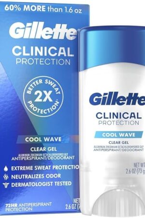 Gillette Clinical Antiperspirant and Deodorant for Men, 72hr Sweat & Odor Protection, Long Lasting Freshness, Anti-White Mark Technology, Clear Gel, Cool Wave Scent, 26 oz