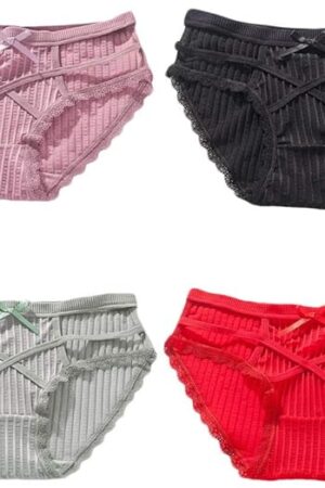 Women's 4in1 Sexy Hollow Out Panties Underwear Cute Nightwear Sleepwear Soft Lingerie Undies For Wife Girlfriend (4 Colors Pack)