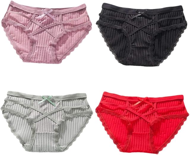 Women's 4in1 Sexy Hollow Out Panties Underwear Cute Nightwear Sleepwear Soft Lingerie Undies For Wife Girlfriend (4 Colors Pack)