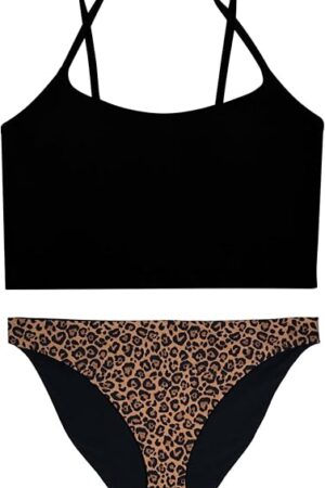 Women's Longline Top and Reversible Banded Bikini Bottom Set