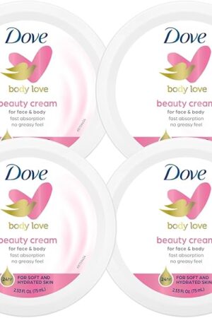 Dove Nourishing Body Care, Face, Hand, and Body Beauty Cream for Normal to Dry Skin Lotion for Women with 24-Hour Moisturization, 4-Pack, 253 Oz Each Jar