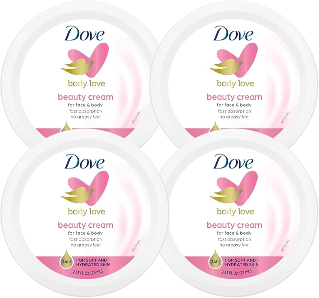 Dove Nourishing Body Care, Face, Hand, and Body Beauty Cream for Normal to Dry Skin Lotion for Women with 24-Hour Moisturization, 4-Pack, 253 Oz Each Jar