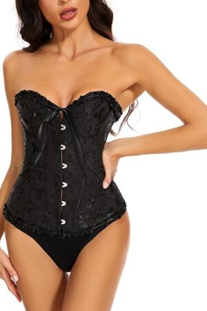 Women's Lace Up Boned Overbust Corset Bustier Lingerie Bodyshaper Top Corsets Top Women Sexy Lingerie