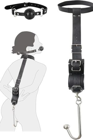 BDSM Sex Bondage Anal Hook, Neck to Wrist Behind Back Handcuffs Collar with Anal Trainer & Ball Gag, Bed Restraints Sex Game Accessories Kinky Fetish Role Play Adult Sex Toys for Couple Beginner