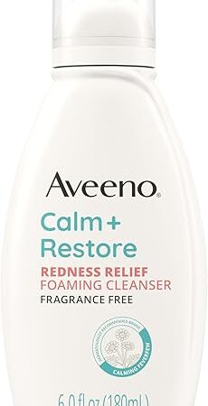 Aveeno Calm + Restore Redness Relief Foaming Cleanser, Daily Facial Cleanser With Calming Feverfew to Help Reduce the Appearance of Redness, Hypoallergenic & Fragrance-Free, 6 fl oz