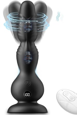 360?Rotation Anal Vibrators Prostate Massager, 10 Modes Rotating Vibrating Anal Beads LED Display Butt Plug with Remote Control, Strap-on Anal Sex Toys with Strong Suction Cup Adult Toys for Men