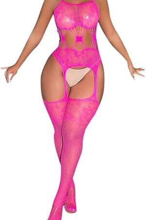 Women's Sexy Bodysuit Halter Neck Lingerie See Through Jumpsuits Hollow Out Mesh One Piece Teddy Club Party Outfit
