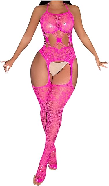 Women's Sexy Bodysuit Halter Neck Lingerie See Through Jumpsuits Hollow Out Mesh One Piece Teddy Club Party Outfit