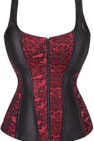 Corset Tops for Women Bustier Strap Zipper Gothic Vest Plus Size Black
